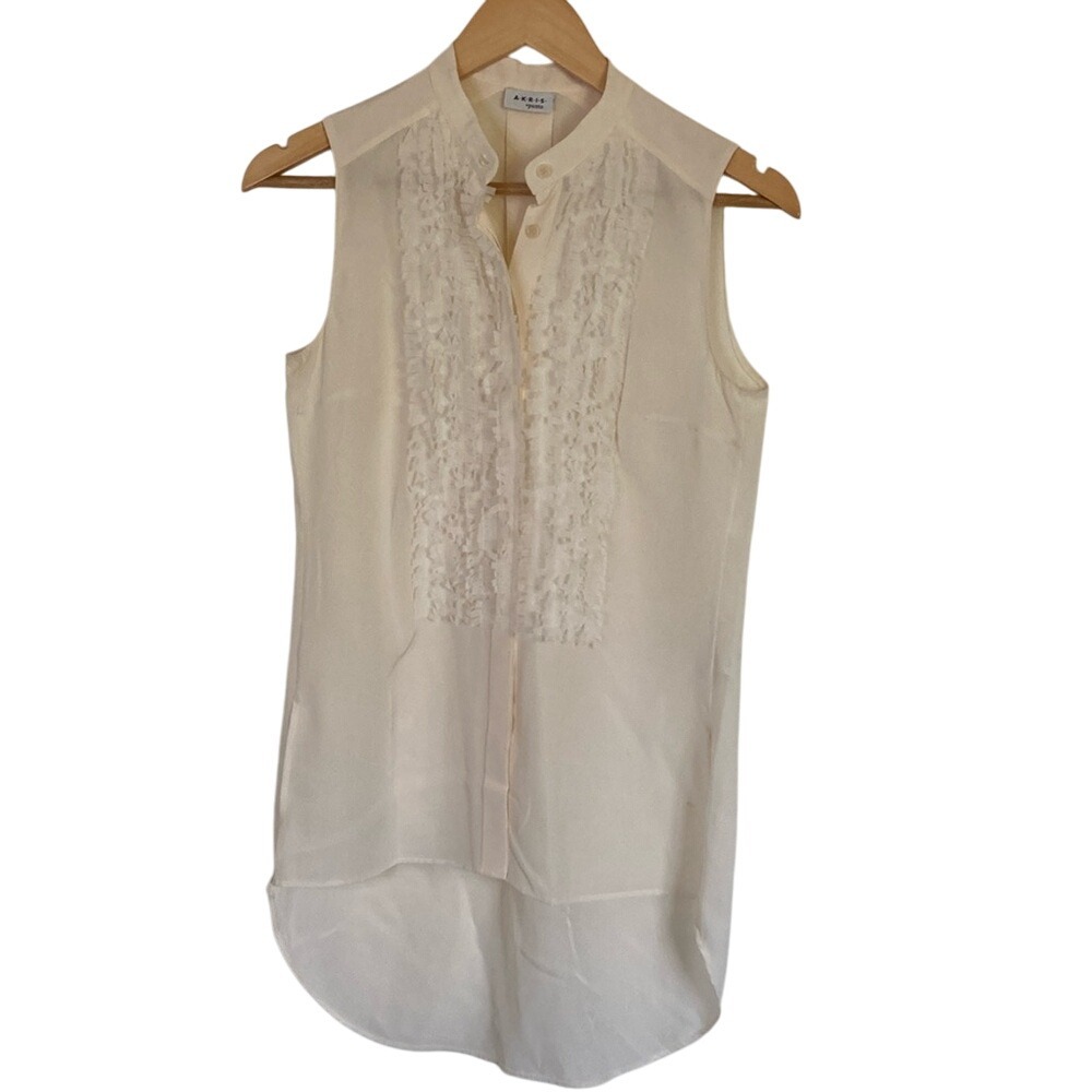 Akris Punto Womens‎ Sleeveless Silk Button Front Blouse Size Small Cream Long